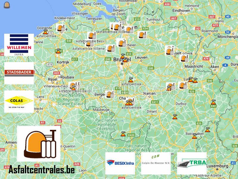 Kaart asfaltcentrales in België